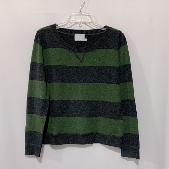 MICHAEL Stars cashmere Extrafine merino wool sweater stripe elbow patch women 1 - Picture 9 of 9